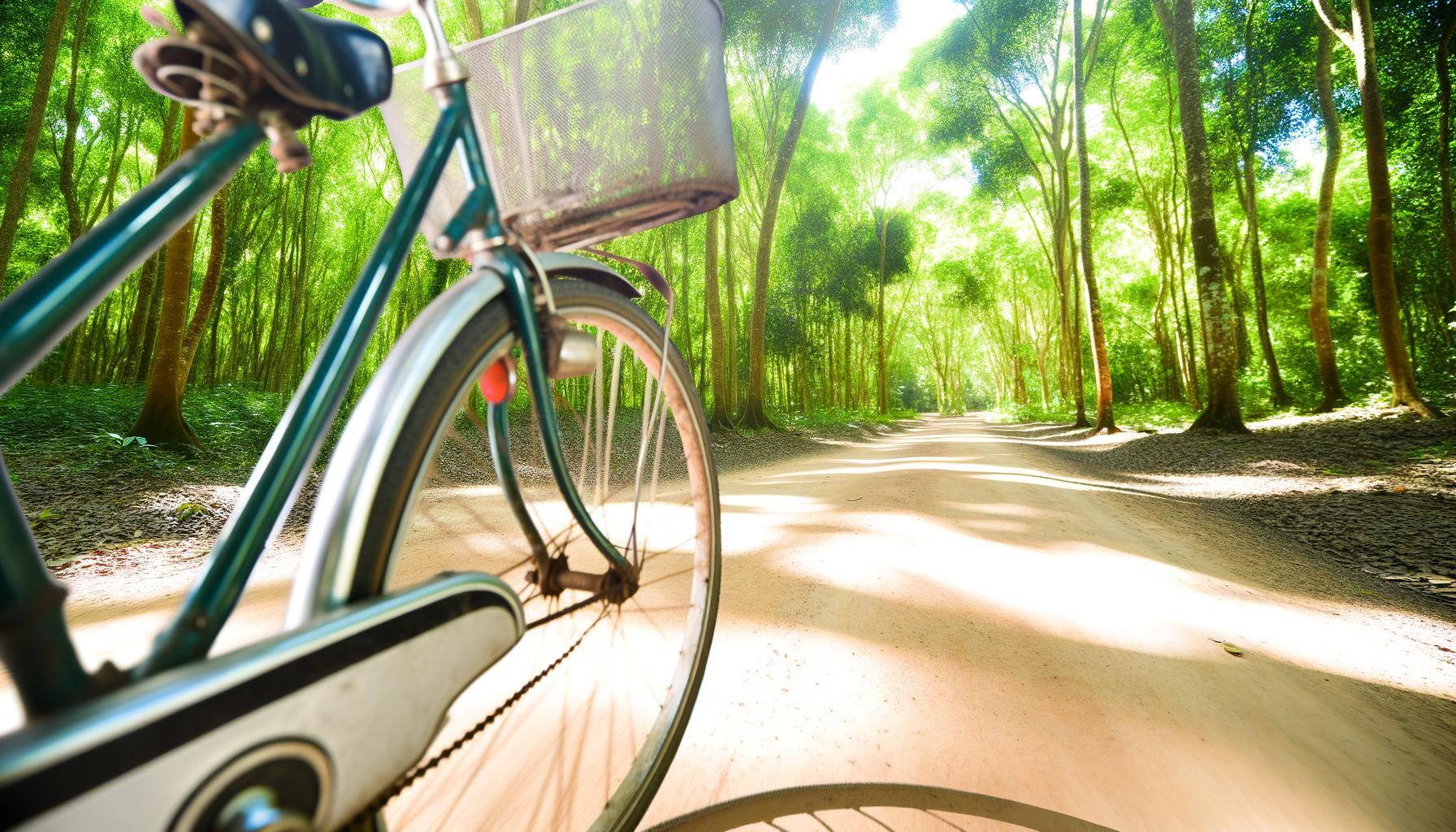 photo of a bicycle from the side riding on a forest road